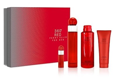 Perry Ellis 360 Red for Men 4-Piece Gift Set: 3.4 oz EDT Spray, 6 oz Body Spray, 3 oz Shower Gel, and .25 Oz EDT Spray