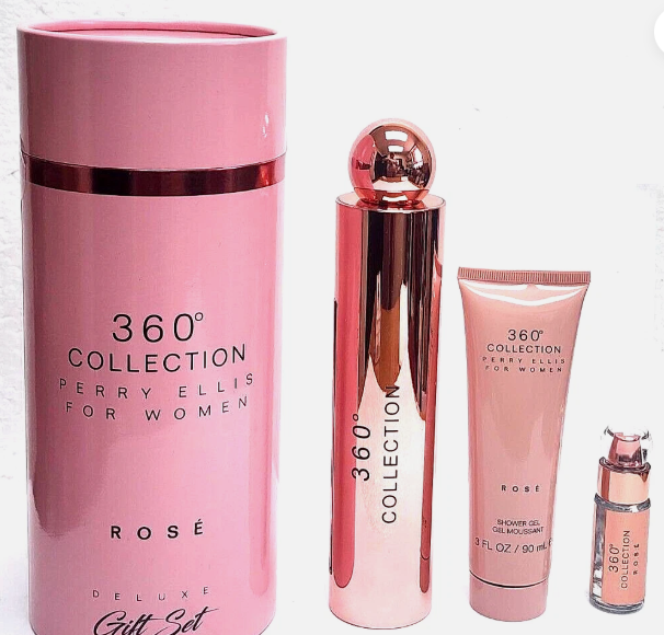 Perry Ellis 360 Collection Rose Women's 3-Piece Gift Set | 3.4 oz EDT, 3 oz Shower Gel, Mini 