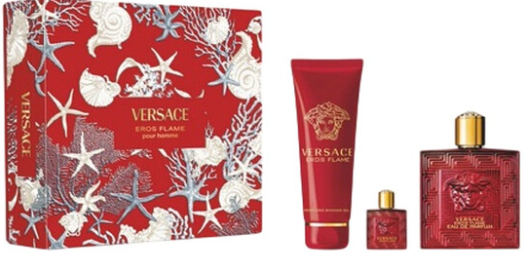Versace Eros Flame 3-Piece Gift Set for Men: 3.4 oz EDP, 5.1 oz Shower Gel, and 0.17 oz EDP Travel Spray