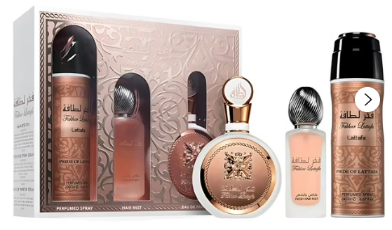 Lattafa Fakhar 3 Pcs Set Edp 3.4 Oz + Body Lotion 3.4 Oz + Hair Mist 1.7 Oz Women