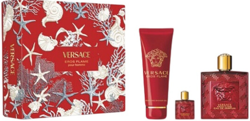 Versace Eros Flame 3-Piece Gift Set for Men: 3.4 oz EDP, 5.1 oz Shower Gel, and 0.17 oz EDP Travel Spray